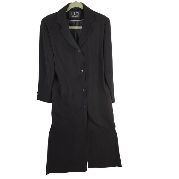 Vintage Utex Design Women's Black Trench Style Long Jacket Duster Polyester Size - Picture 1 of 5